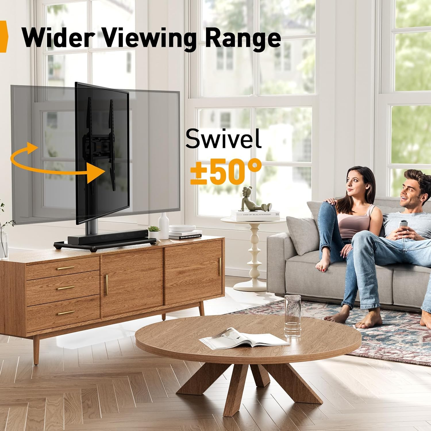 Universal TV Stand for 24-60 inch TVs up to 45kg, Swivel and Height Adjustable Table Top TV Stands, TV Mount Stand with Tempered Glass Base, Pedestal TV Stand with Bracket Max VESA 400x400mm full image