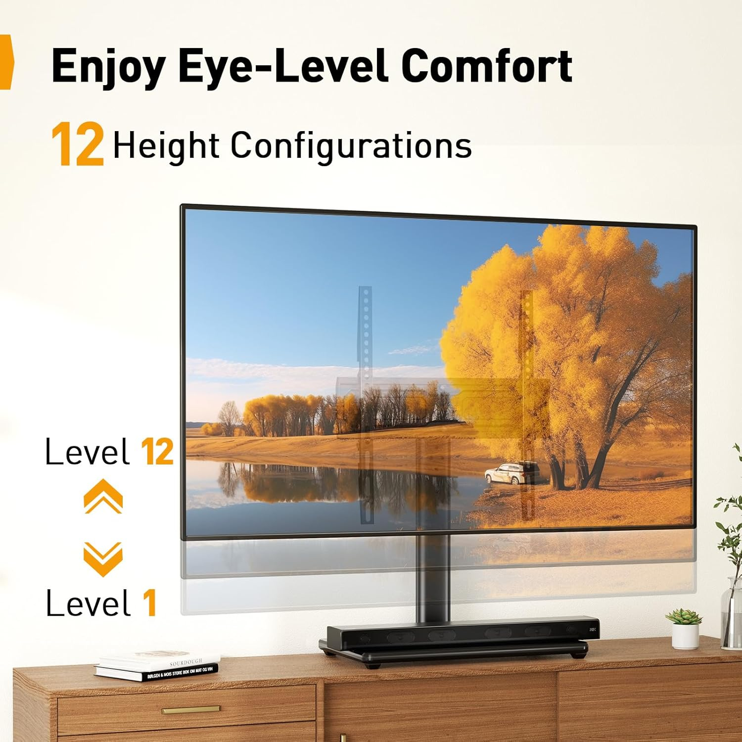 Universal TV Stand for 24-60 inch TVs up to 45kg, Swivel and Height Adjustable Table Top TV Stands, TV Mount Stand with Tempered Glass Base, Pedestal TV Stand with Bracket Max VESA 400x400mm full image