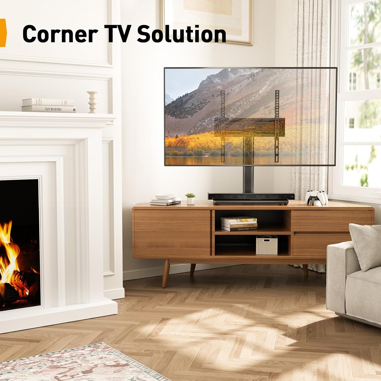 Universal TV Stand for 24-60 inch TVs up to 45kg, Swivel and Height Adjustable Table Top TV Stands, TV Mount Stand with Tempered Glass Base, Pedestal TV Stand with Bracket Max VESA 400x400mm full image