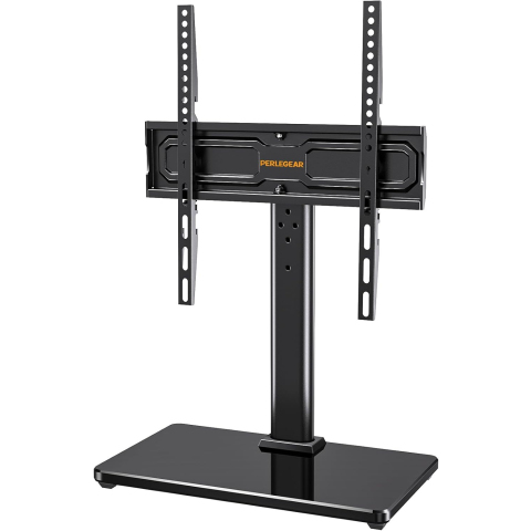 Universal TV Stand for 24-60 inch TVs up to 45kg, Swivel and Height Adjustable Table Top TV Stands, TV Mount Stand with Tempered Glass Base, Pedestal TV Stand with Bracket Max VESA 400x400mm